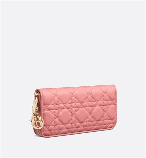 Lady Dior Voyageur Wallet Peach Blossom Pink Cannage 